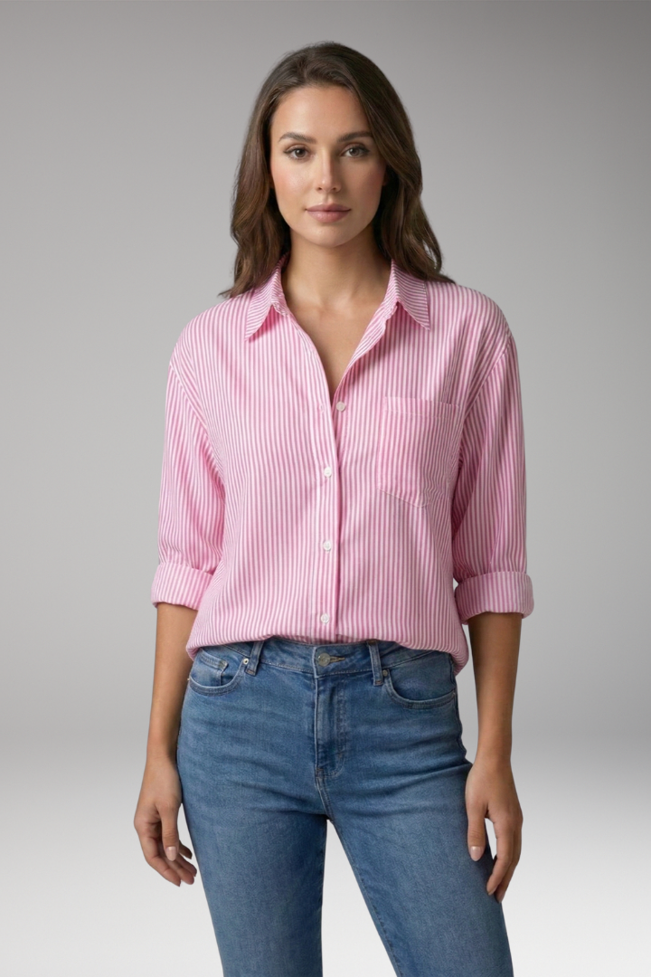 Women's Long Sleeve Blouse | Chest Pocket, Rolled Cuffs