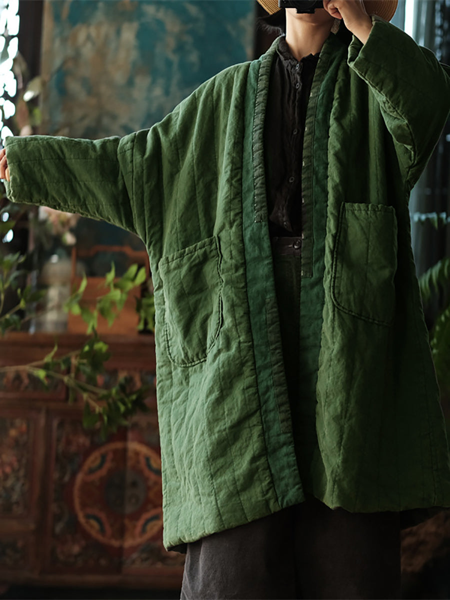 Women's Long Winter Coat | Colorblock & Pocket Detail