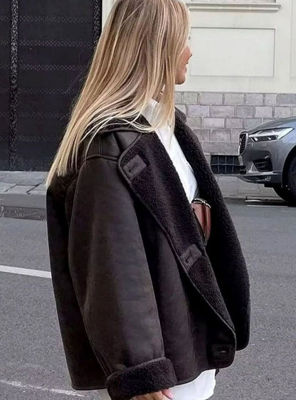Women's Oversized Shearling Jacket | Double-Breasted & Warm
