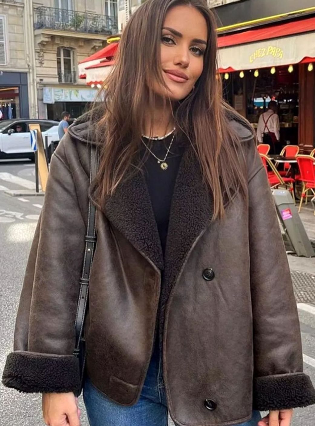 Women's Oversized Shearling Jacket | Double-Breasted & Warm