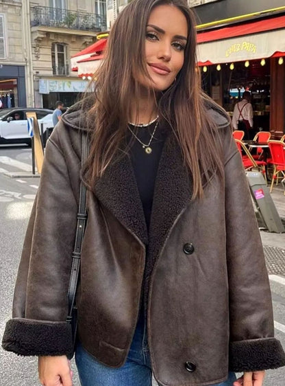 Women's Oversized Shearling Jacket | Double-Breasted & Warm