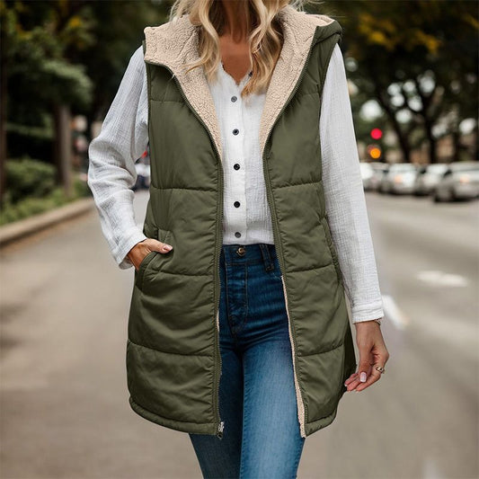 Women's Quilted Gilet with Hood | Long Length & Sleeveless