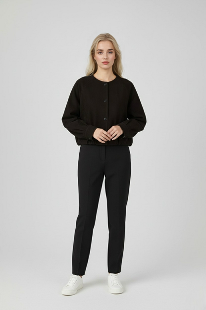 Women's Short Jacket | O-Neck & Pockets