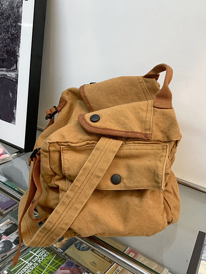 Women's Shoulder Bag Retro Solid Large Capacity with Button Closure