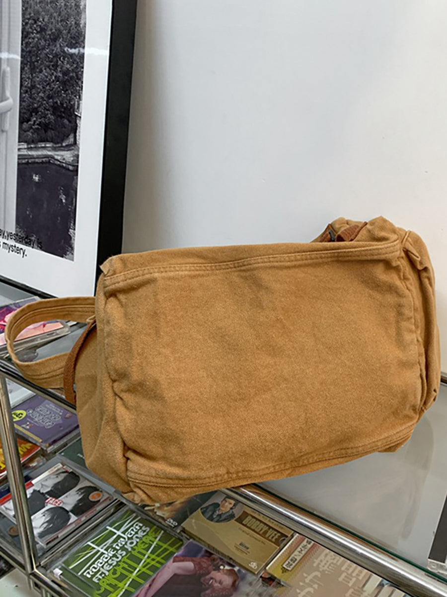 Women's Shoulder Bag Retro Solid Large Capacity with Button Closure