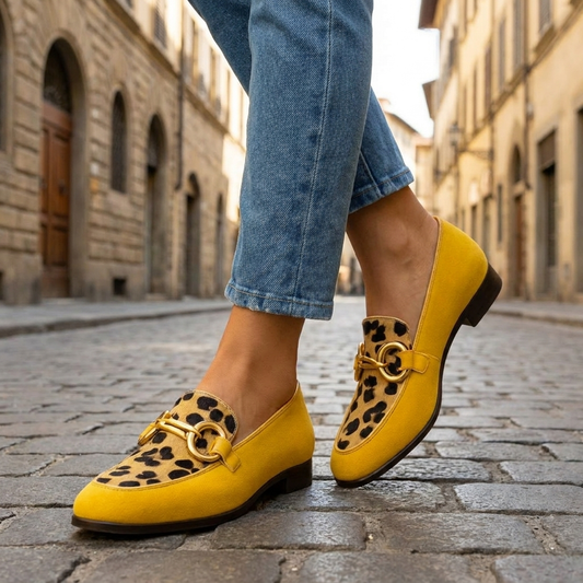 Women's Slip On Slippers Animal Print Squared Toe with Buckle Accents