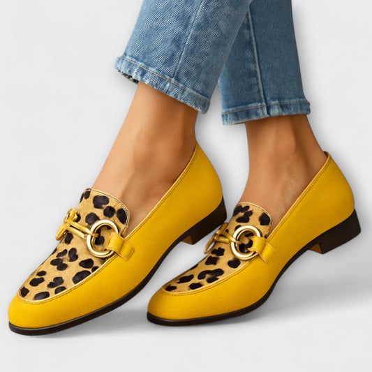Women's Slippers Animal Print Squared Toe Low Heel with Buckle Detail
