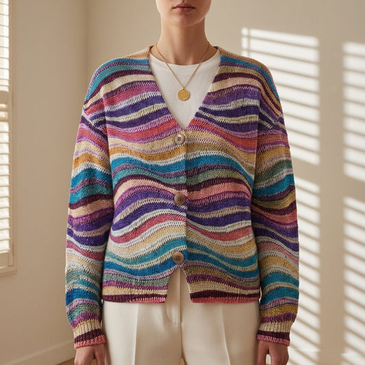 Women's Striped Knit Cardigan | Button-Front & Ribbed Cuffs