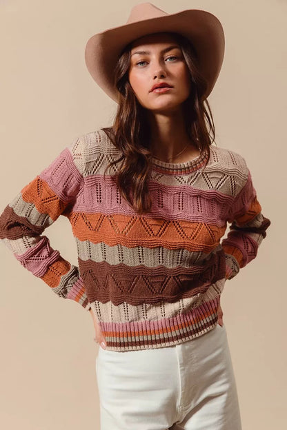 Women's Striped Sweater | Long Sleeve & Crew Neck
