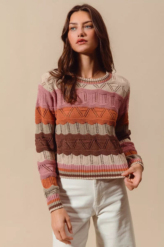 Women's Striped Sweater | Long Sleeve & Crew Neck