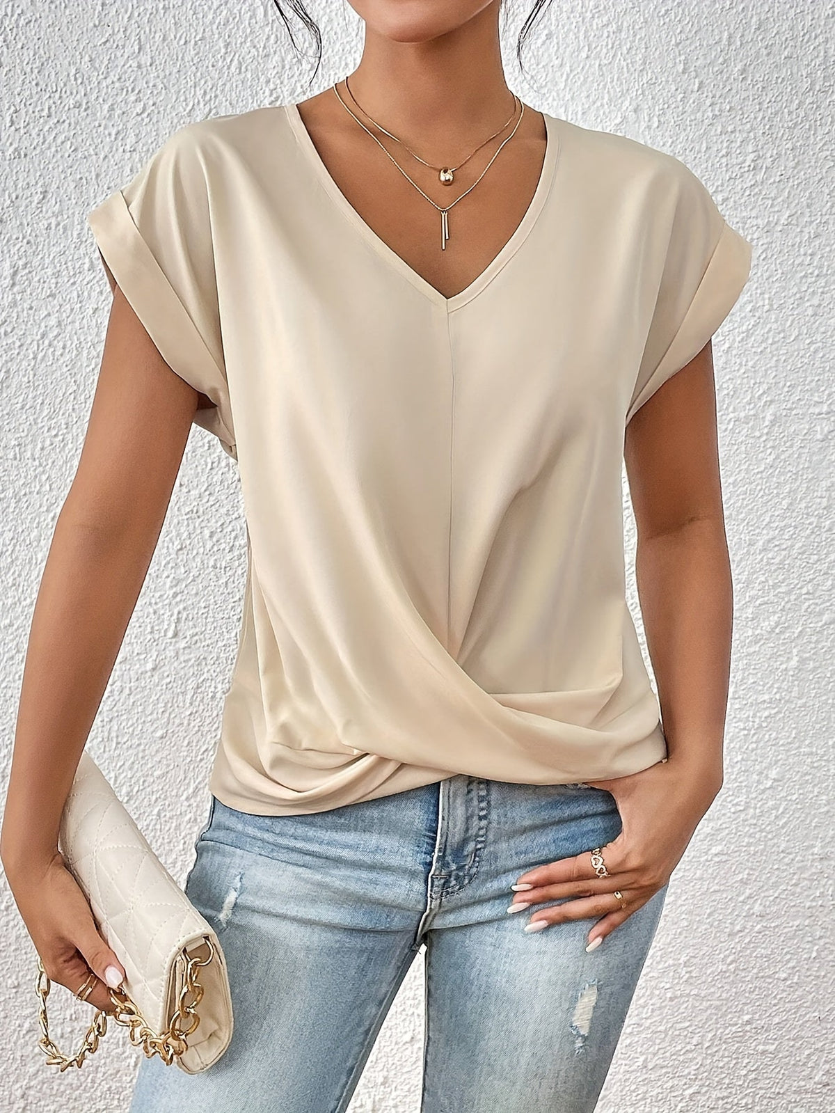 Women's Summer Top | V Neck Twist Hem Dolman Sleeve Tee