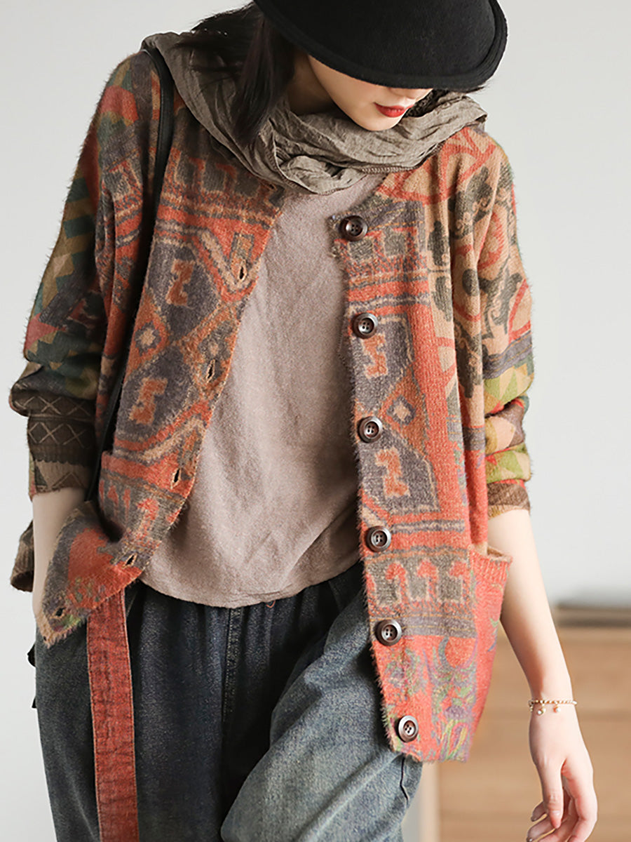 Women's Knit Sweater Coat | Floral Print & Cosy Comfort 1