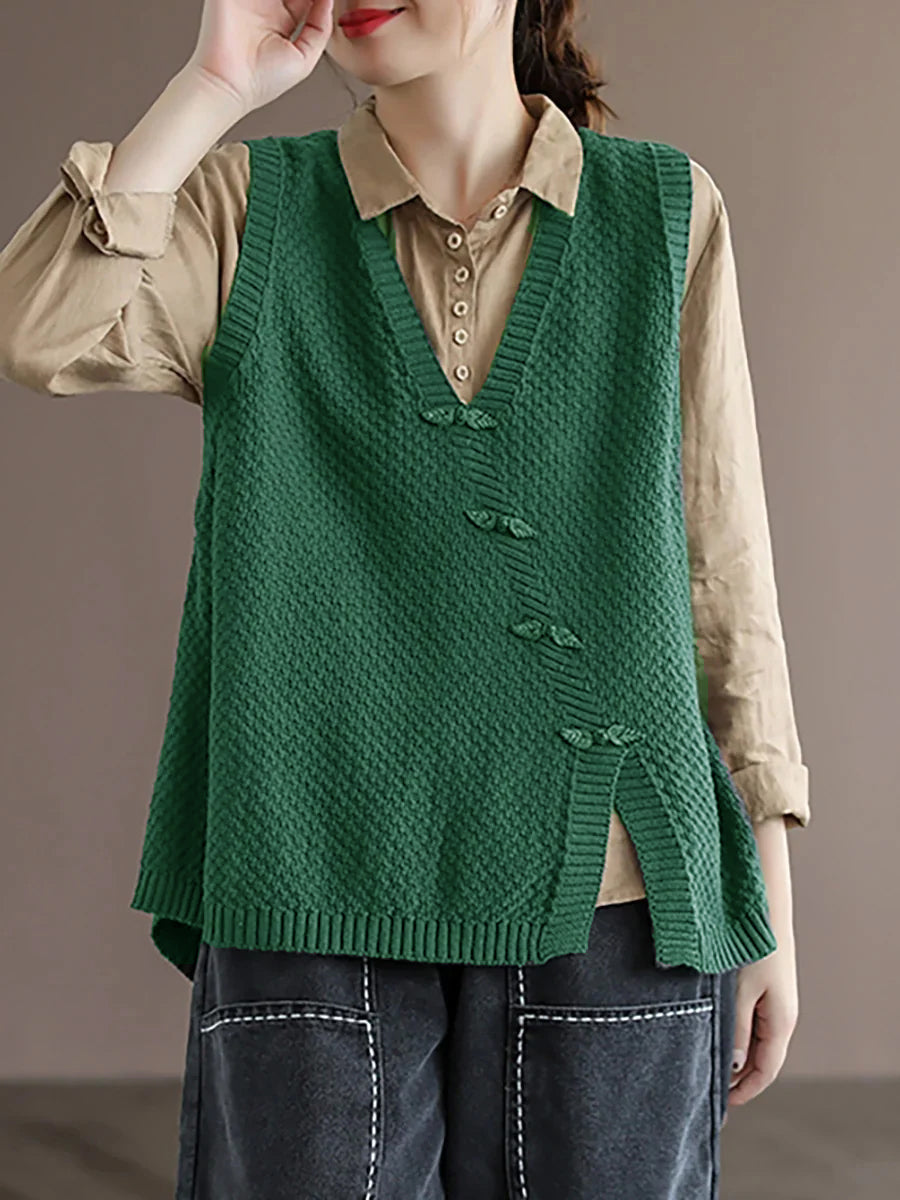 Women's Knitted Sweater Vest | V-Neck & Asymmetric Hem 11