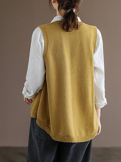 Women's Knitted Sweater Vest | V-Neck & Asymmetric Hem 2