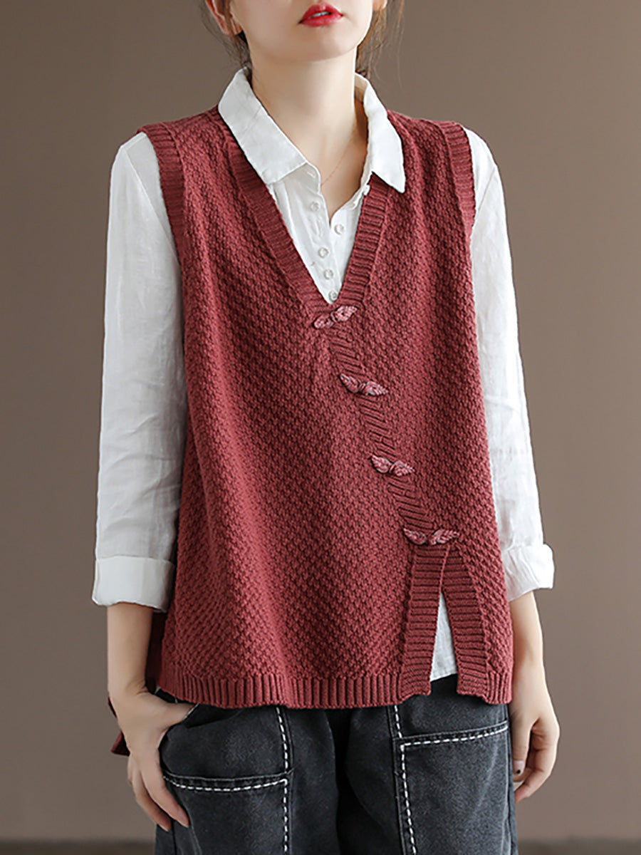 Women's Knitted Sweater Vest | V-Neck & Asymmetric Hem 3