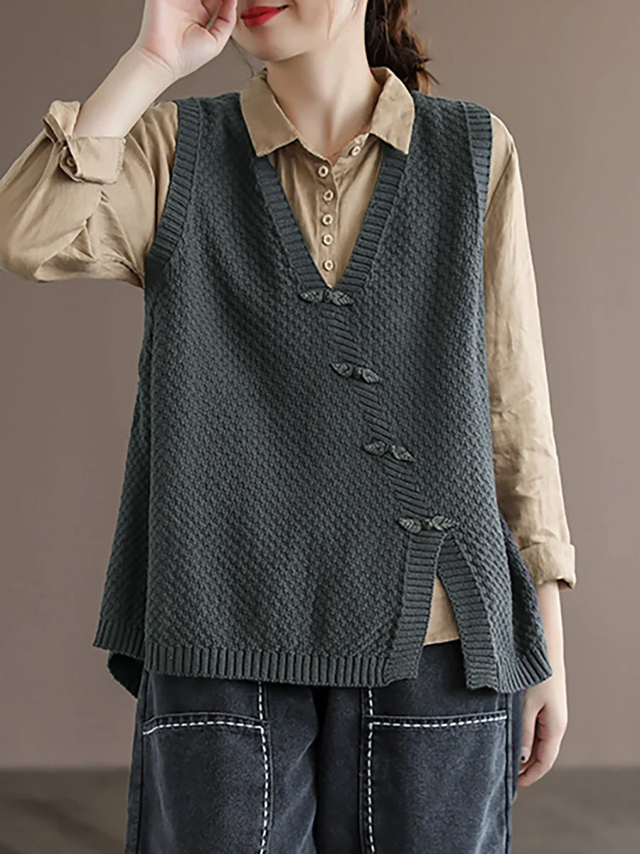 Women's Knitted Sweater Vest | V-Neck & Asymmetric Hem 4
