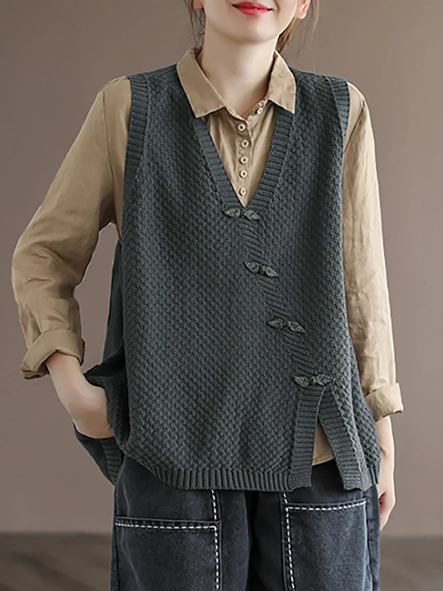 Women's Knitted Sweater Vest | V-Neck & Asymmetric Hem 5
