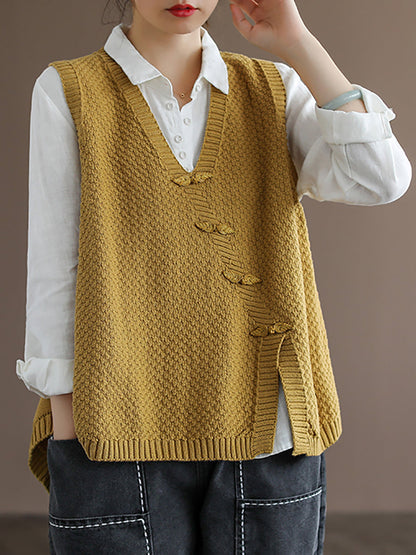 Women's Knitted Sweater Vest | V-Neck & Asymmetric Hem 6