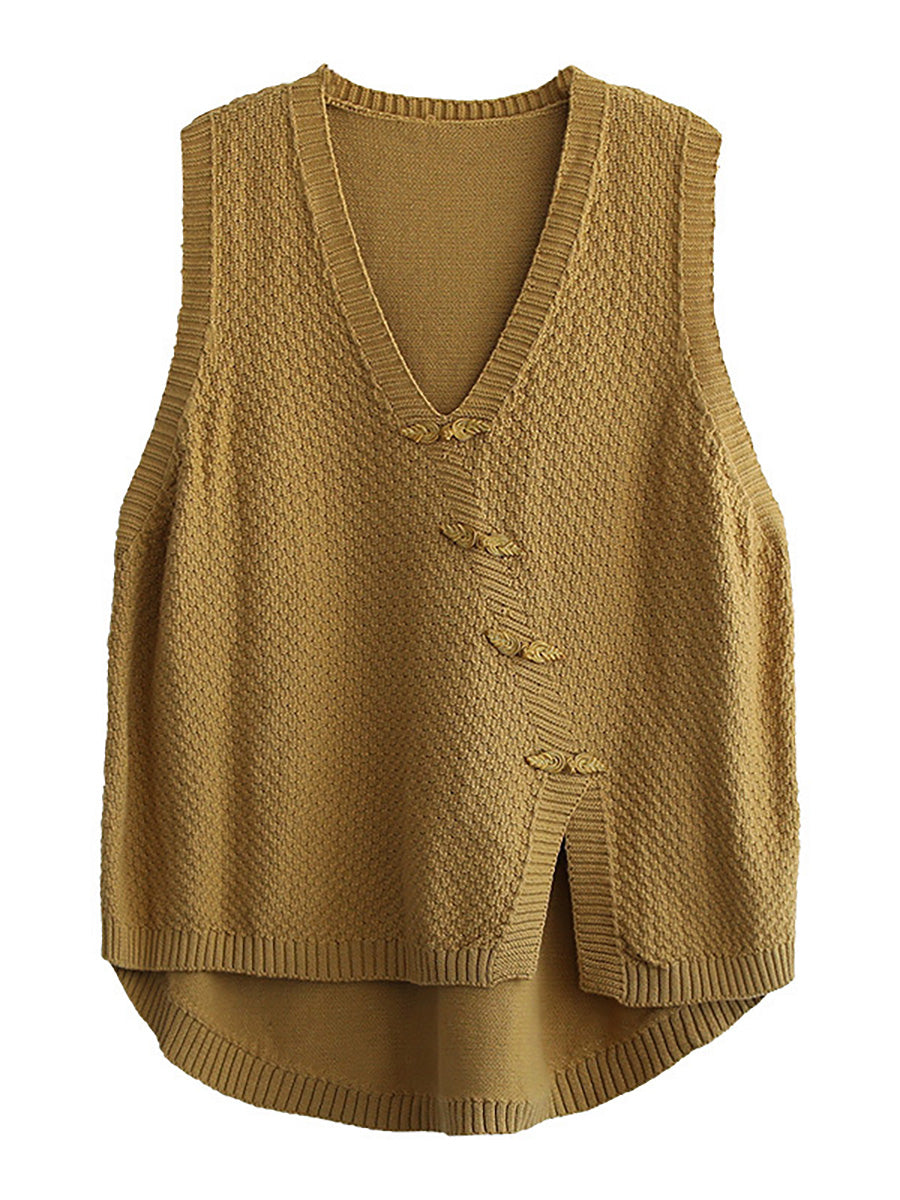Women's Knitted Sweater Vest | V-Neck & Asymmetric Hem 8