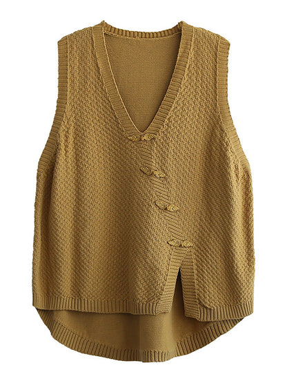 Women's Knitted Sweater Vest | V-Neck & Asymmetric Hem 8
