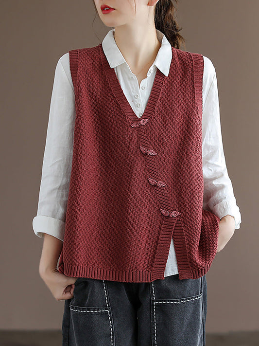 Women's Knitted Sweater Vest | V-Neck & Asymmetric Hem 1