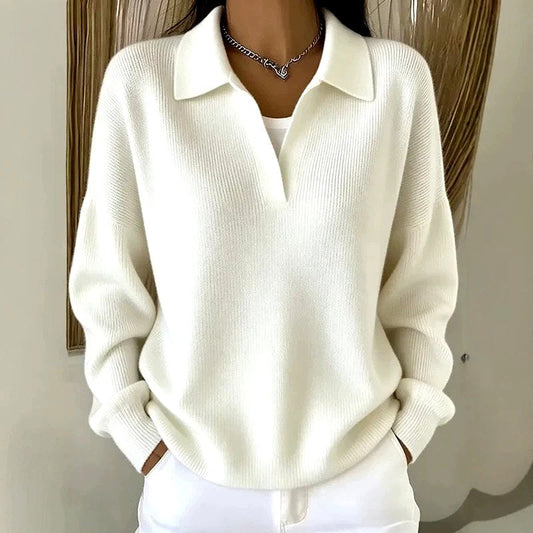Women's Polo Collar Sweater | Relaxed Drop Shoulder Fit 1