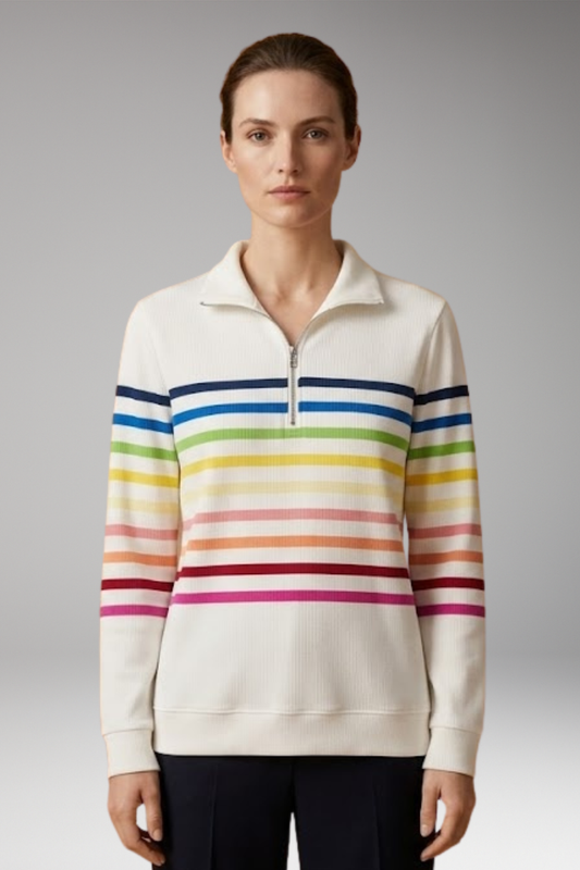 Women's Sweatshirt | Half Zip, Striped Stand Collar