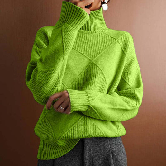 Women's Turtleneck Jumper Geometric Pattern Long Sleeve with Loose Fit