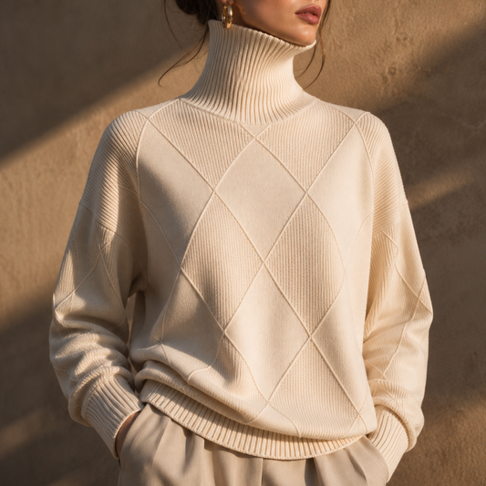 Women's Turtleneck Jumper | Textured Knit & Relaxed Fit