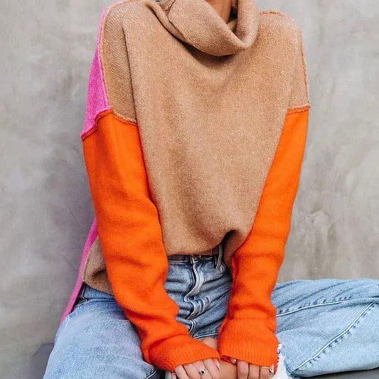 Women's Turtleneck Sweater | Color-Block & Oversized Fit