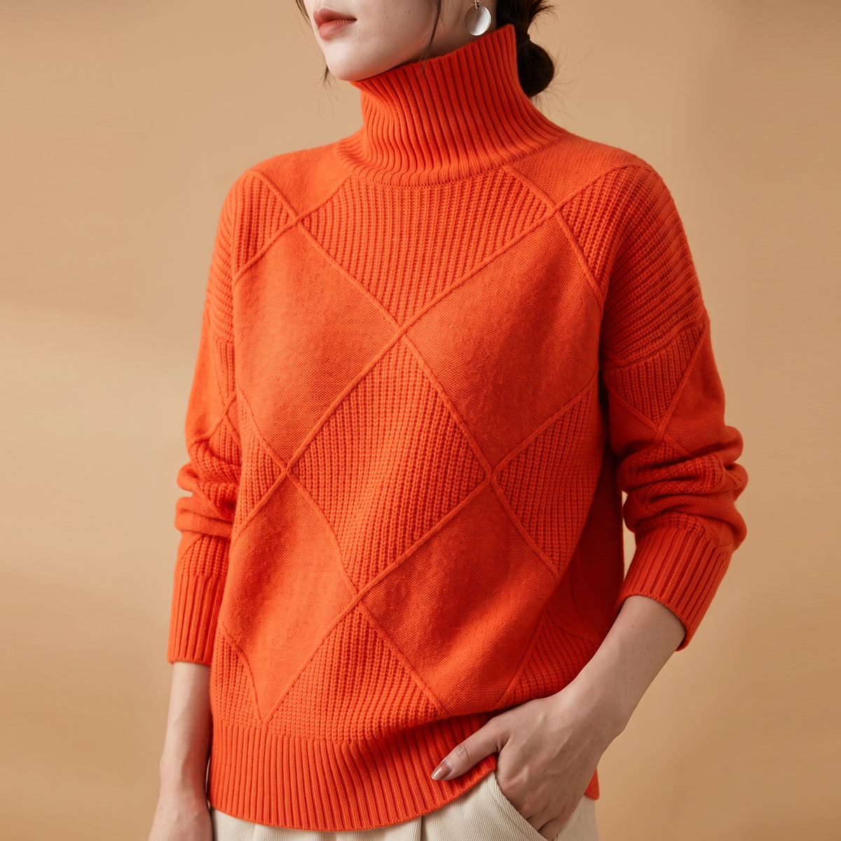 Women's Turtleneck Sweater | Diamond Knit & Cosy Collar