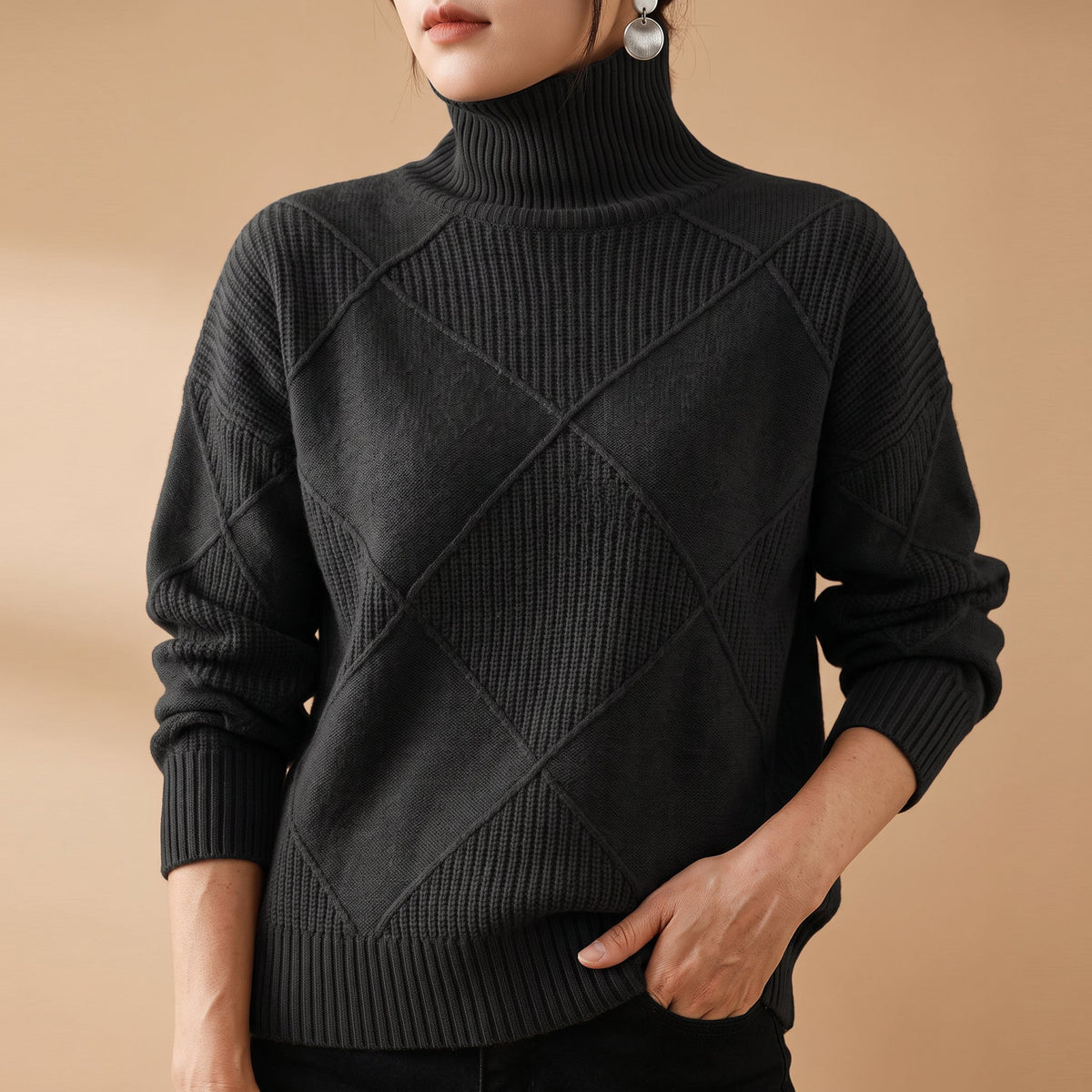 Women's Turtleneck Sweater | Diamond Knit & Cosy Collar
