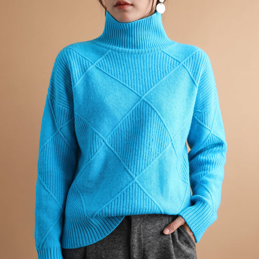 Women's Turtleneck Sweater | Diamond Knit & Cosy Collar