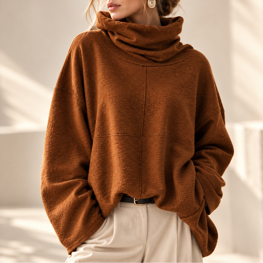 Women's Turtleneck Sweater | Stacked Collar & Oversized Fit