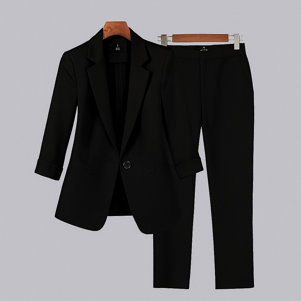 Women's Two Piece Set | Contrast Button, Pleated Ankle Leg