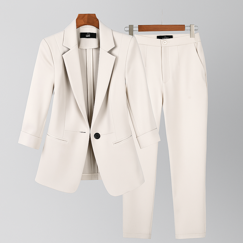 Women's Two Piece Set | Contrast Button, Pleated Ankle Leg