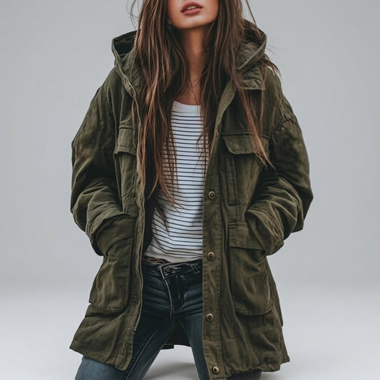 Women's Utility Cargo Jacket | Hooded & Multi-Pocket