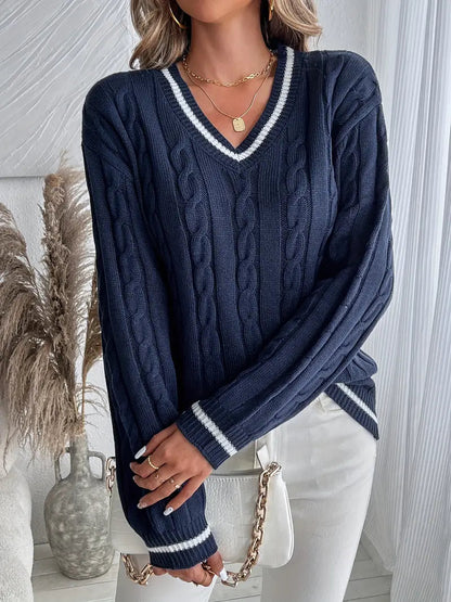 Women's V-Neck Cable Knit Sweater | Cosy & Flattering Fit