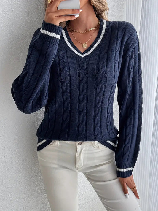 Women's V-Neck Cable Knit Sweater | Cosy & Flattering Fit