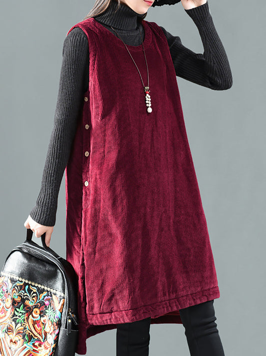 Women's Vest Coat Long Sleeveless Vintage Style with O Neck Collar
