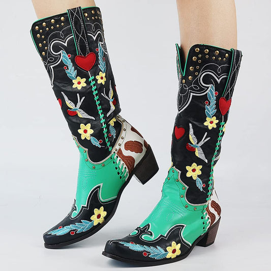 Women's Western Knee-High Boots | Embroidered & Studded