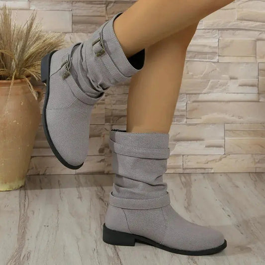 Women's Winter Boots Casual Ankle Style Block Heel with Buckle Strap