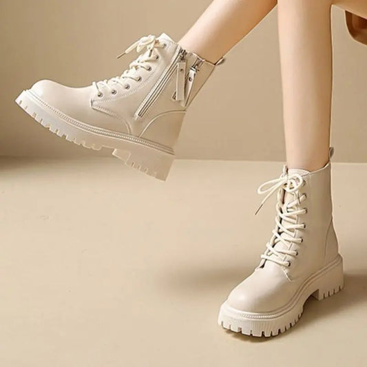 Women's Winter Boots Round Toe Front Lace with Waterproof Platform