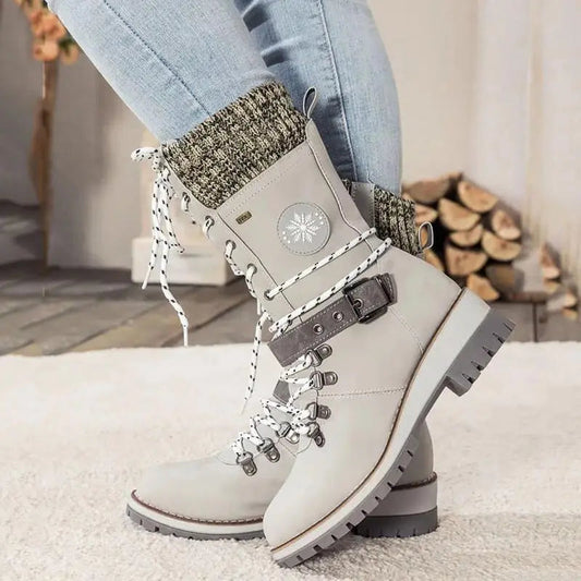 Women's Winter Boots Square Heel High Shaft Slip On with Warm Lining