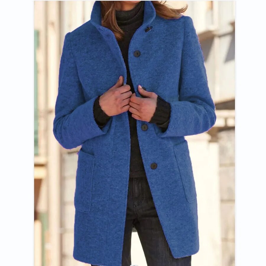 Women's Winter Coat | Button Front & High Collar