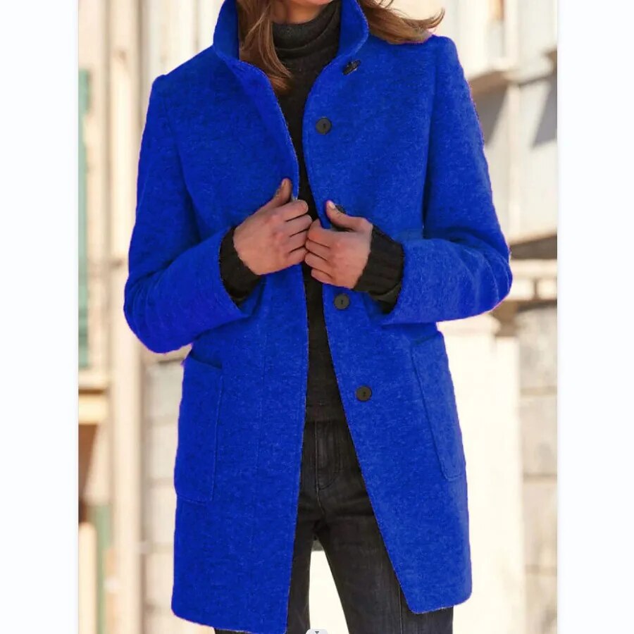 Women's Winter Coat | Button Front & High Collar
