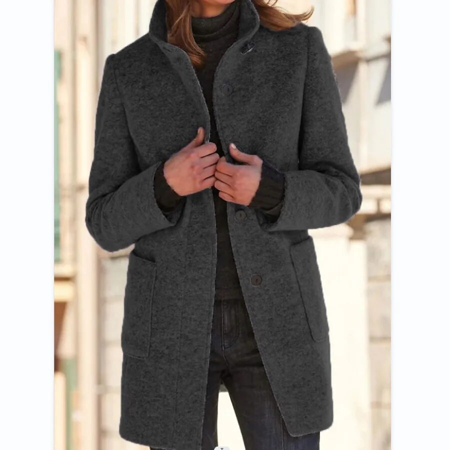Women's Winter Coat | Button Front & High Collar