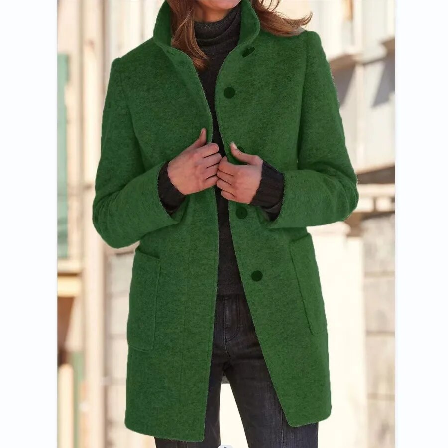 Women's Winter Coat | Button Front & High Collar