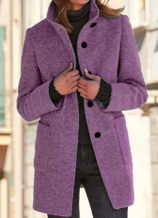 Women's Winter Coat | Button Front & High Collar