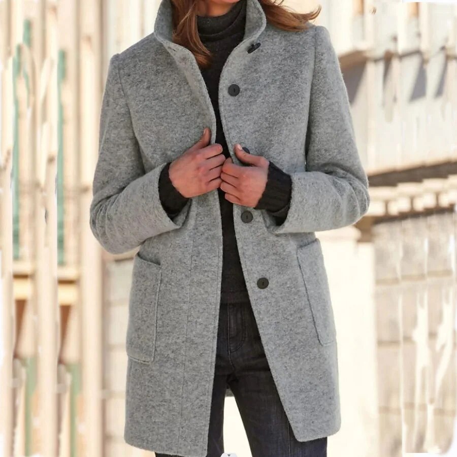 Women's Winter Coat | Button Front & High Collar